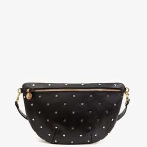 CLARE V. GRANDE FANNY - NATURA W/ ALLOVER STUDS BLACK LEATHER NWT